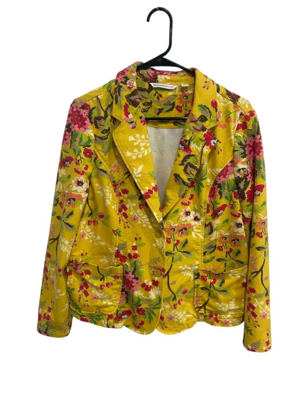 Isaac Mizrahi Live Large Yellow Floral Blazer Jacket Gardencore Whimsical